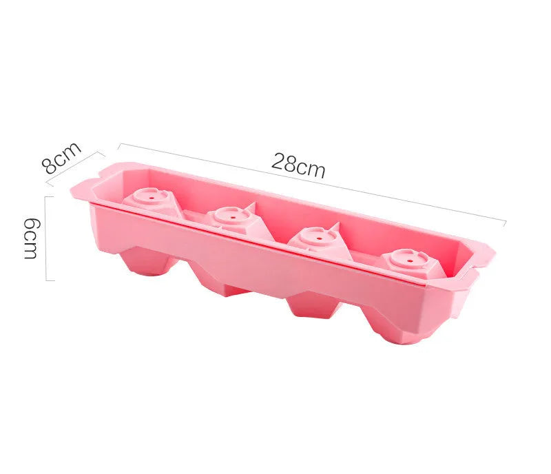Flexible silicone ice tray for making large ice hockey shapes and spherical or pentagonal ice cubes in various colours