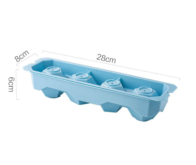 Flexible silicone ice tray for making large ice hockey shapes and spherical or pentagonal ice cubes in various colours