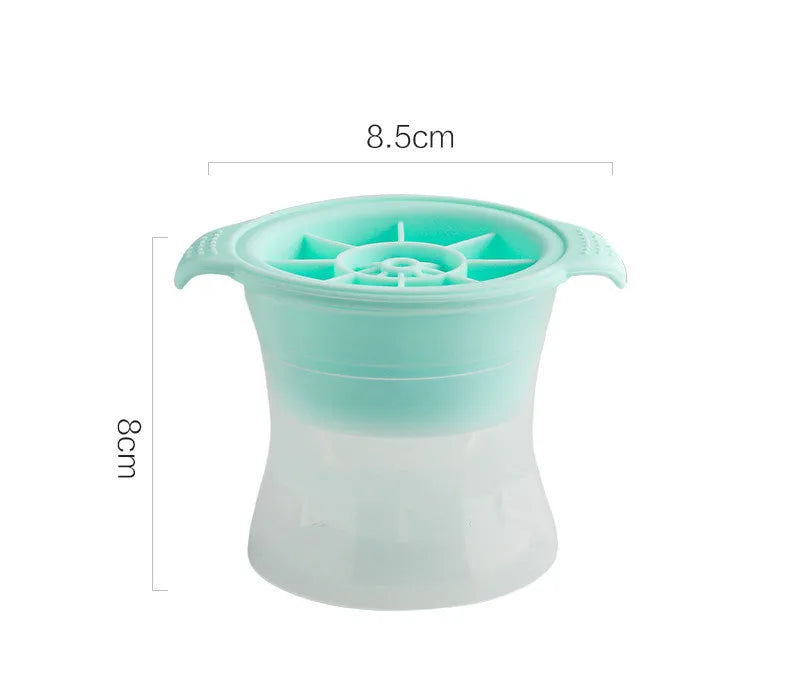 Flexible silicone ice tray for making large ice hockey shapes and spherical or pentagonal ice cubes in various colours