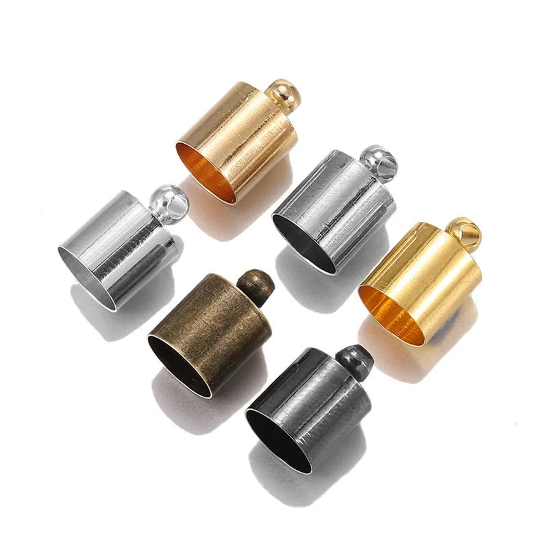 Assortment of multi-colour electroplated copper weight caps and bell caps in various sizes for crafting.