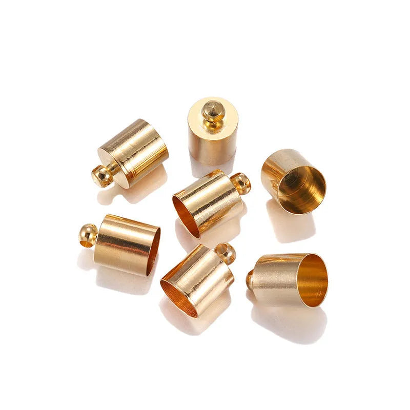 Assortment of multi-colour electroplated copper weight caps and bell caps in various sizes for crafting.