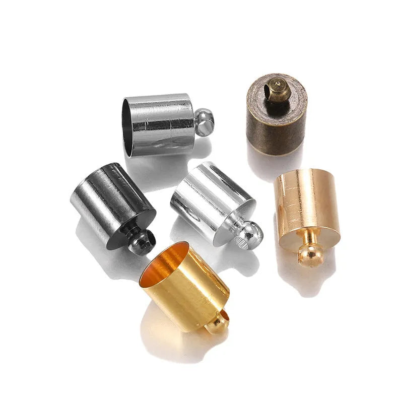 Assortment of multi-colour electroplated copper weight caps and bell caps in various sizes for crafting.