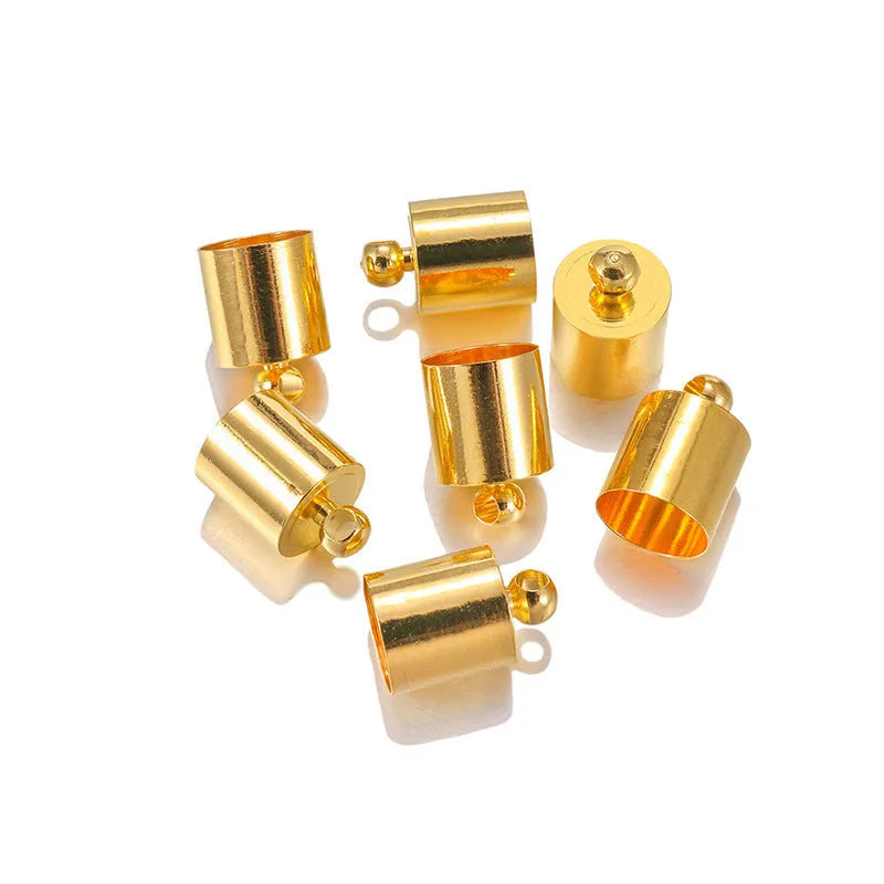 Assortment of multi-colour electroplated copper weight caps and bell caps in various sizes for crafting.