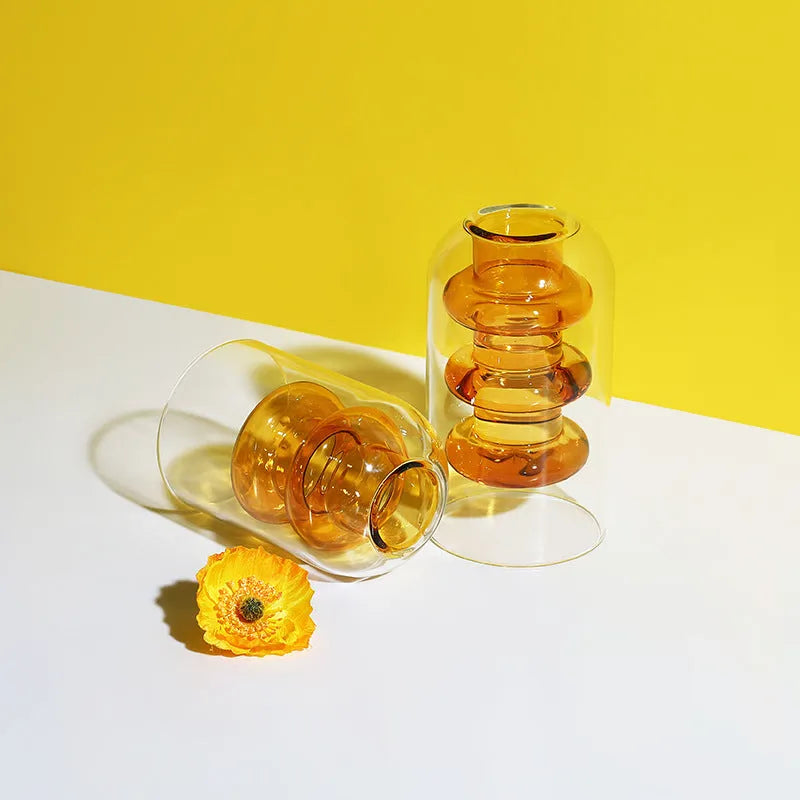 Small transparent glass vase in candy colour with double layer blowing process for home decoration