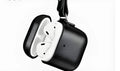 Black cowhide leather protective cover for AirPods Pro charging case with anti-lost lanyard attached