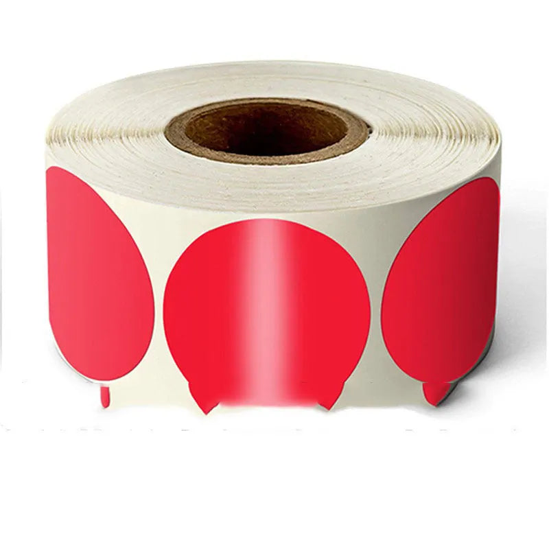 Roll of round colour marker stickers in one of nine colours, with 500 sheets per roll