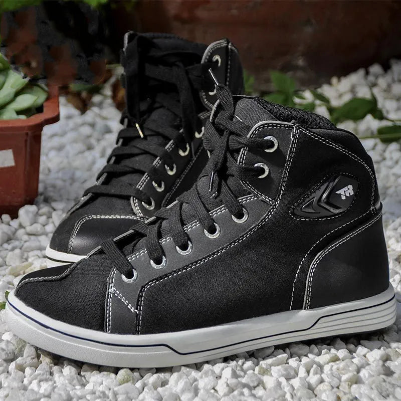 Men's black motorcycle casual short boots with breathable construction for summer riding