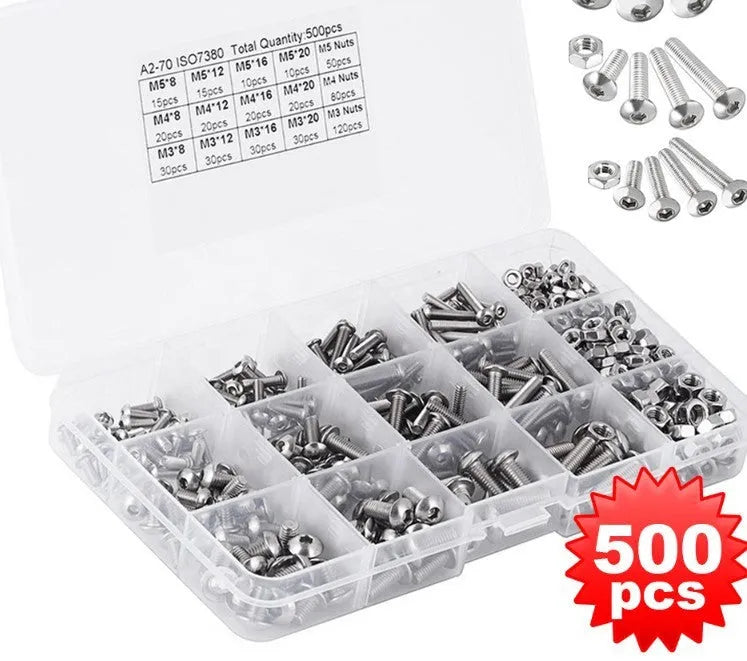 Stainless steel A2-70 pan head hexagon socket combination screw with matching nut in M4 thread size