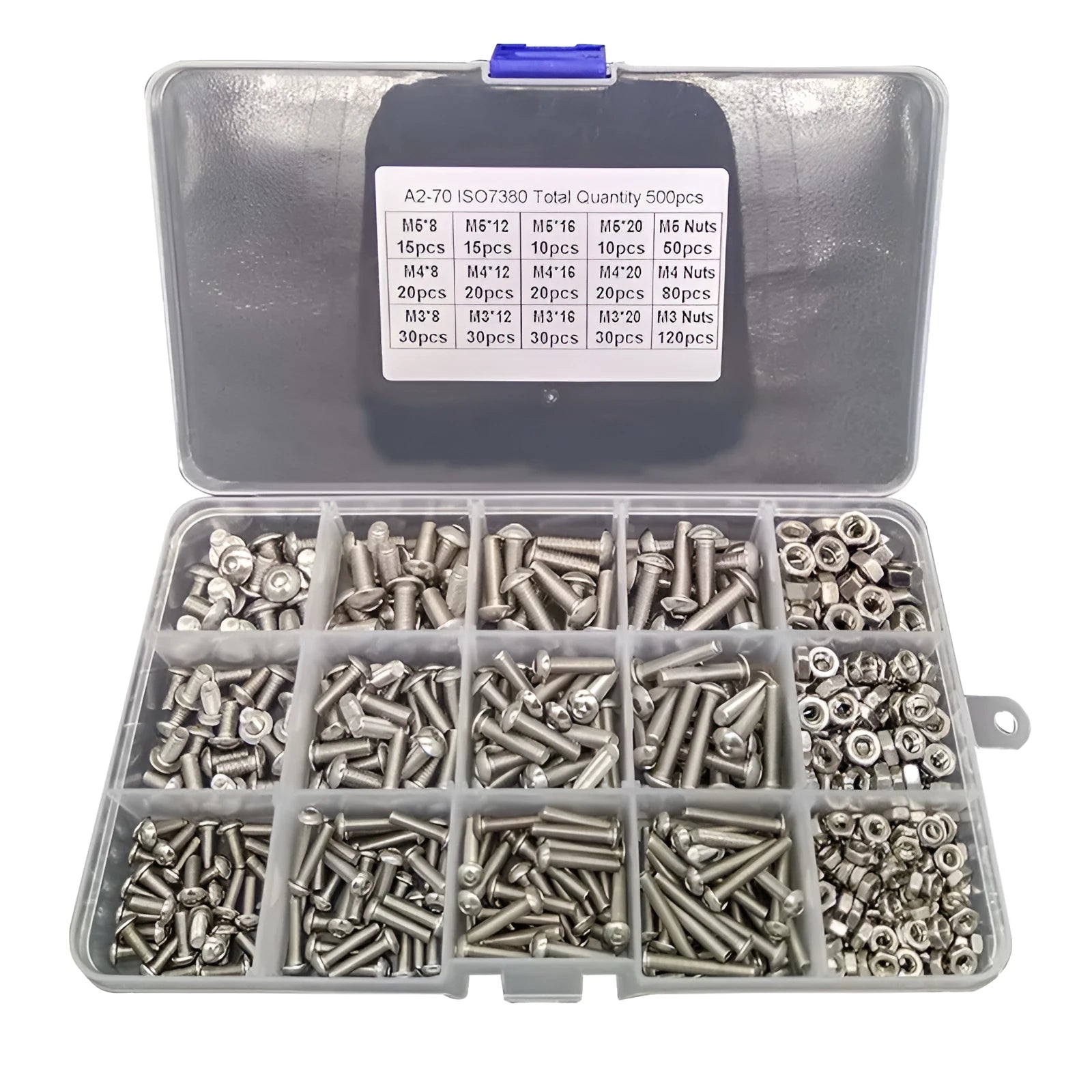 Stainless steel A2-70 pan head hexagon socket combination screw with matching nut in M4 thread size