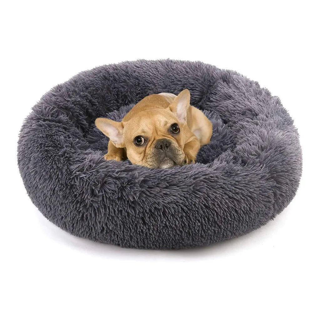Round long velvet pet nest in rainbow gradient colour, suitable for dogs and cats, 40cm to 120cm diameter