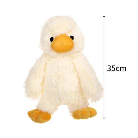 White plush duckling dog toy with squeaker, cotton filler, plain pattern, 23cm size