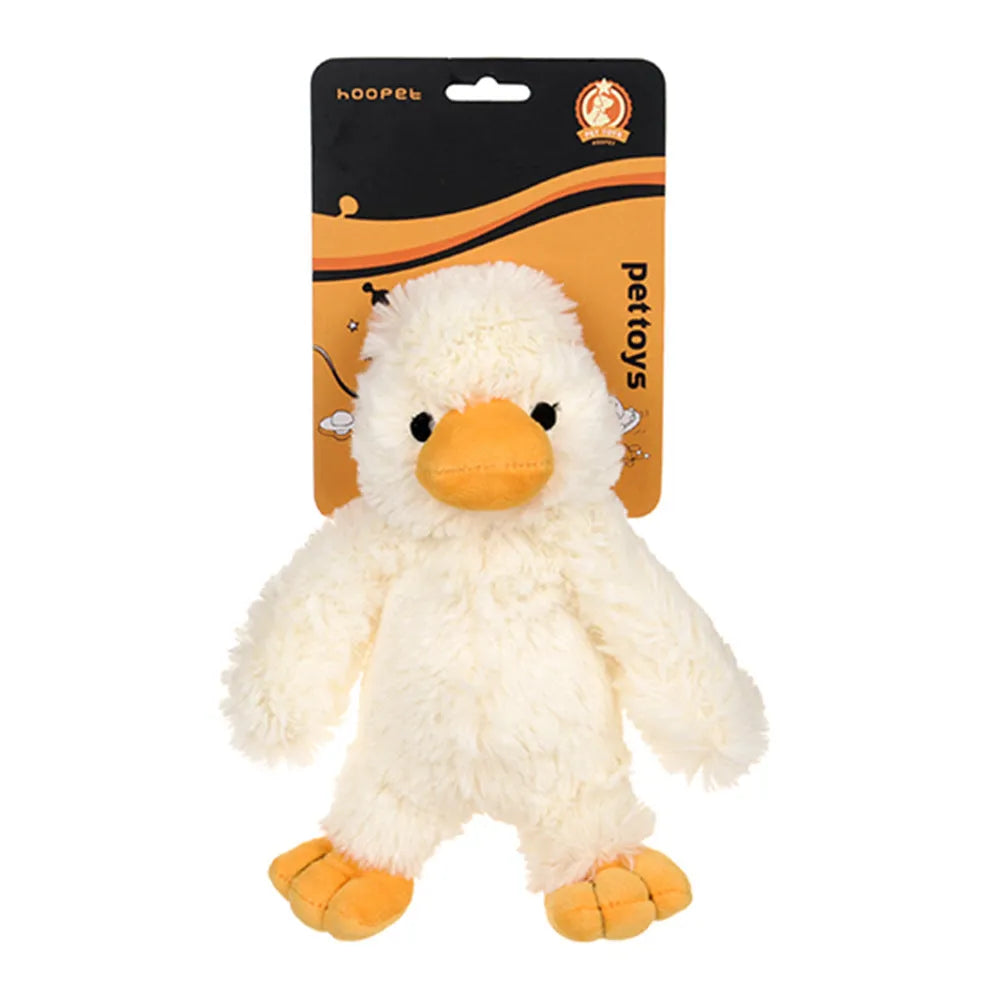 White plush duckling dog toy with squeaker, cotton filler, plain pattern, 23cm size