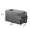 Gray car pet bed with adjustable pillow on car seat for dogs and cats