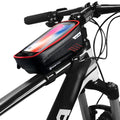 Hard shell bicycle bag in black PU leather mounted on top tube, 1L capacity