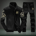 Grey cotton two-piece suit for men with zip cardigan and trousers, stand-up collar, casual outfit
