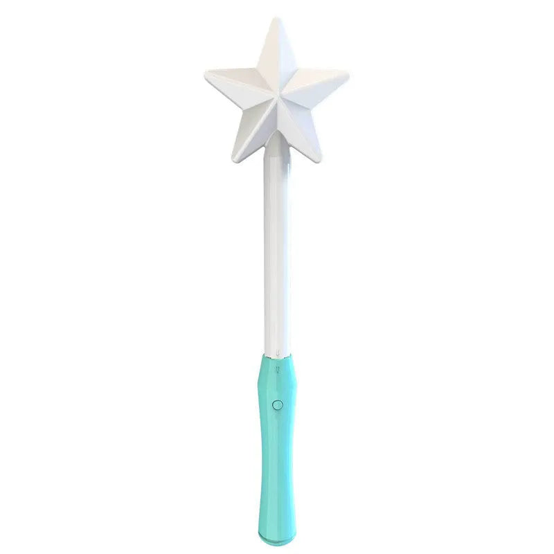 Blue LED spinning flying ball toy with magic wand accessory on white background