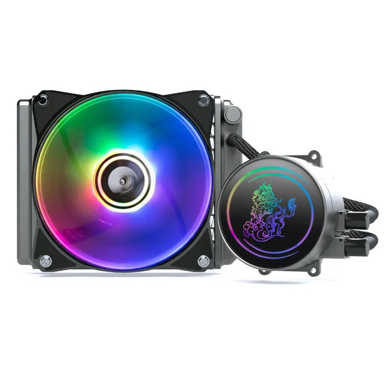 Kirin 240mm ARGB CPU water cooling radiator with colourful lighting on copper-aluminium fins