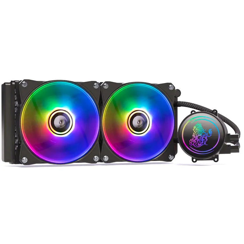Kirin 240mm ARGB CPU water cooling radiator with colourful lighting on copper-aluminium fins