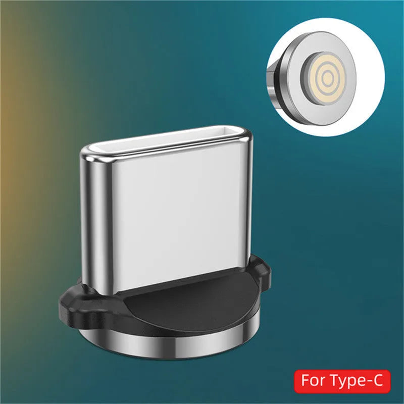 Black magnetic charging cable with LED diamond lamp, showing Android and Type-C magnetic connectors.