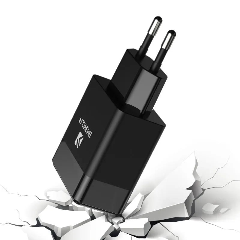 Black and white travel charger with European and American adapters for mobile phones