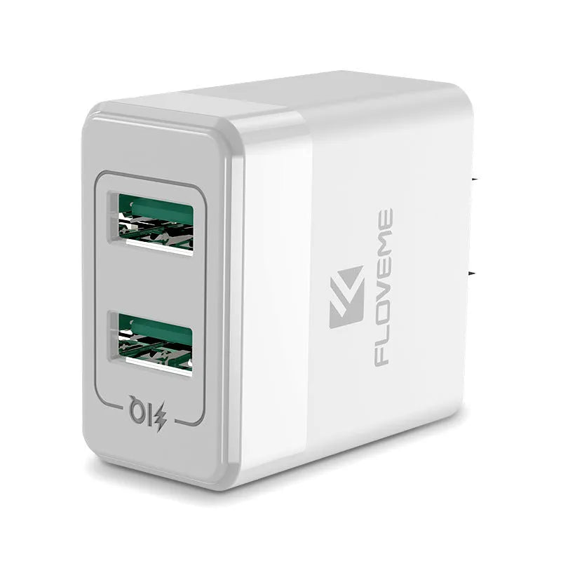 Black and white travel charger with European and American adapters for mobile phones