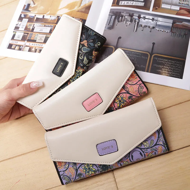 BIRDS PU leather women's wallet with flower embroidery and zipper closure in horizontal square shape
