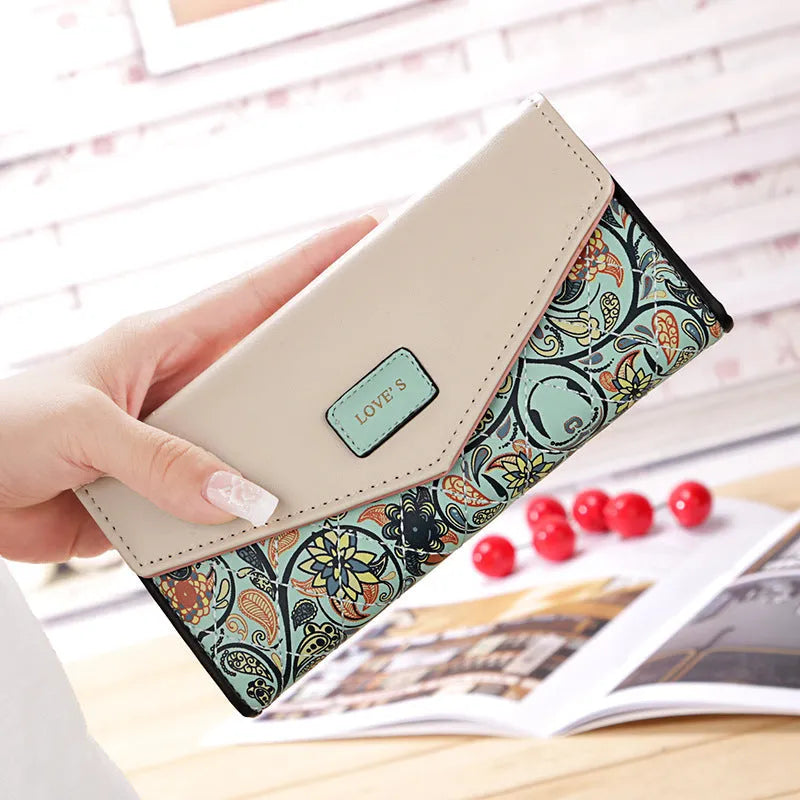 BIRDS PU leather women's wallet with flower embroidery and zipper closure in horizontal square shape