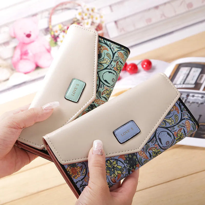 BIRDS PU leather women's wallet with flower embroidery and zipper closure in horizontal square shape