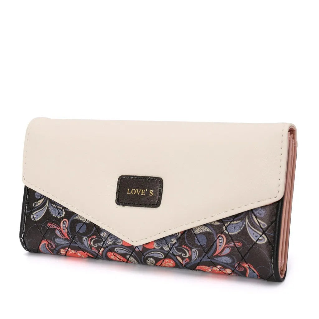 BIRDS PU leather women's wallet with flower embroidery and zipper closure in horizontal square shape
