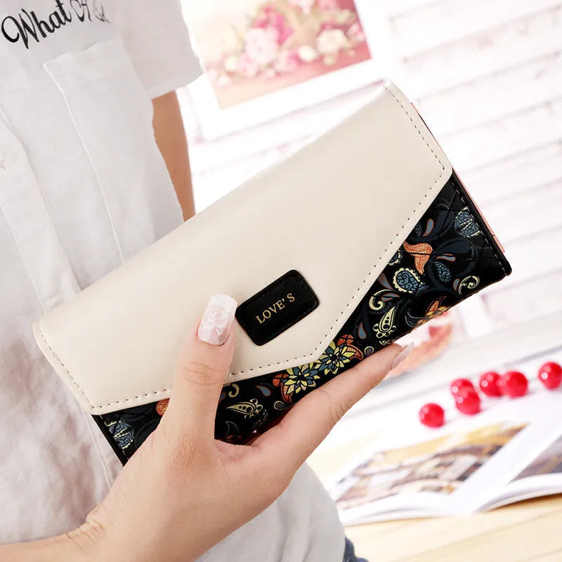 BIRDS PU leather women's wallet with flower embroidery and zipper closure in horizontal square shape