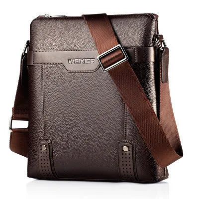 Medium black PU leather men's casual shoulder bag with zipper and single strap.