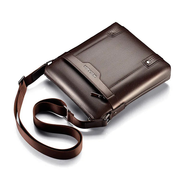 Medium black PU leather men's casual shoulder bag with zipper and single strap.