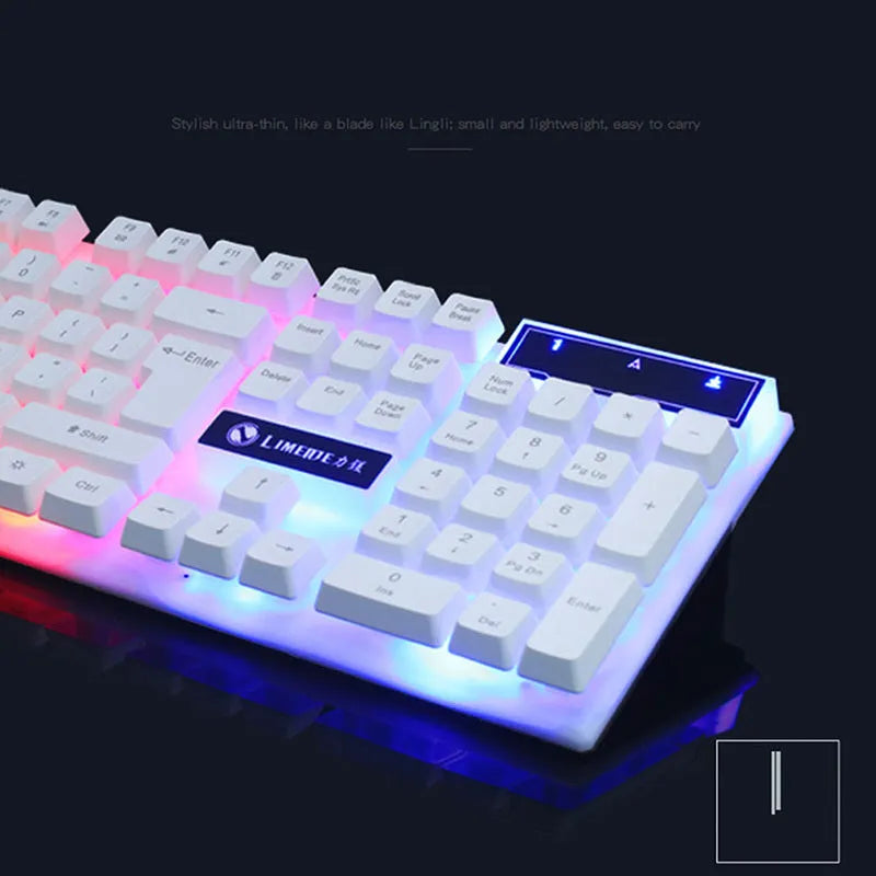 GTX300 black and white wired gaming keyboard and mouse set with colour backlighting