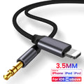 Silver nylon braided 3.5mm aux audio cable on white background