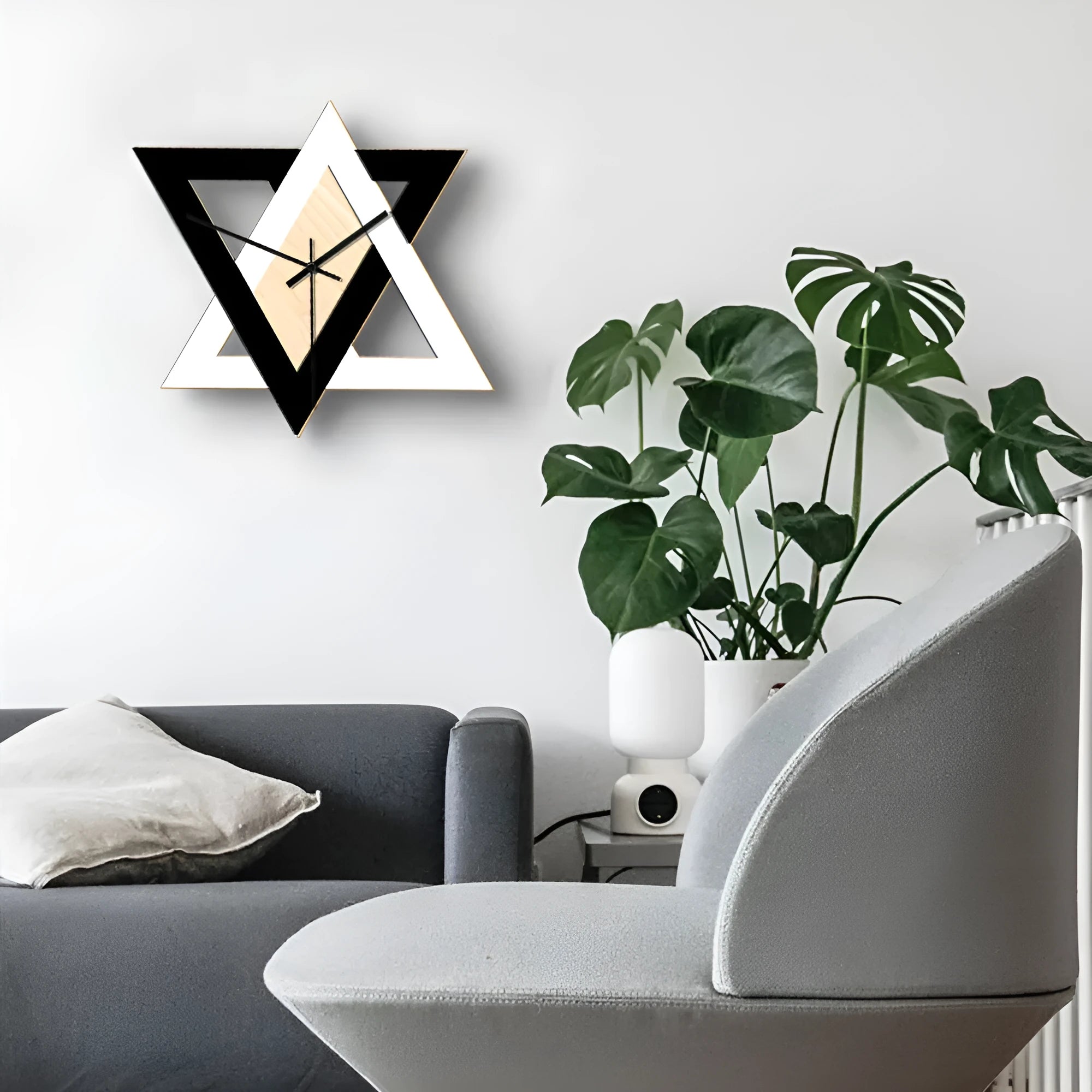 Nordic black and white acrylic wall clock with silent sweep movement, 28x25cm round face
