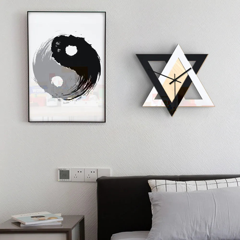 Nordic black and white acrylic wall clock with silent sweep movement, 28x25cm round face