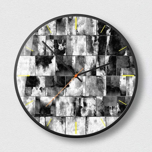 Round abstract art wall clock in mysterious black with battery-powered sweep movement