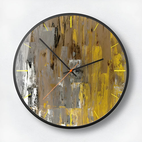 Round abstract art wall clock in mysterious black with battery-powered sweep movement