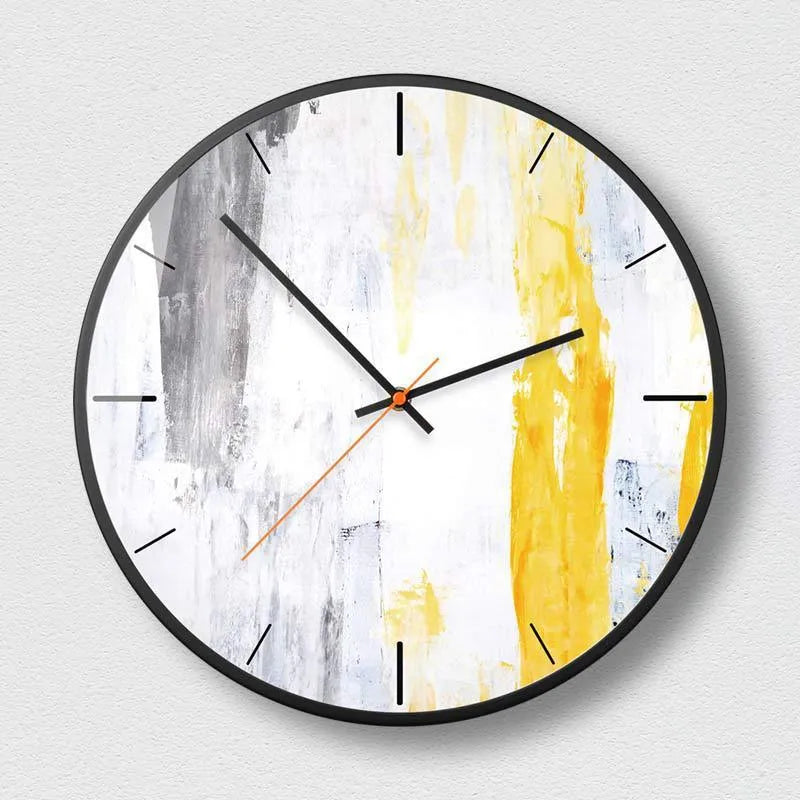 Round abstract art wall clock in mysterious black with battery-powered sweep movement