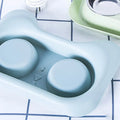 Pet stainless steel drinking water and feeding cat bowl with blue PP tray on floor