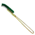 Green elbow-shaped rust removal brush with metal handle and nylon wire bristles for range hood cleaning
