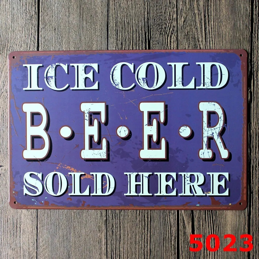 Vintage tin painting wall art with barbecue, hamburger and beer retro design on iron, size 20x30cm.