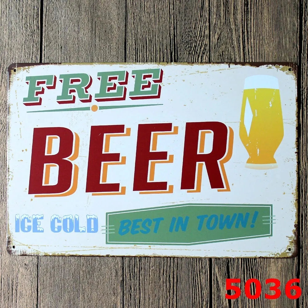 Vintage tin painting wall art with barbecue, hamburger and beer retro design on iron, size 20x30cm.