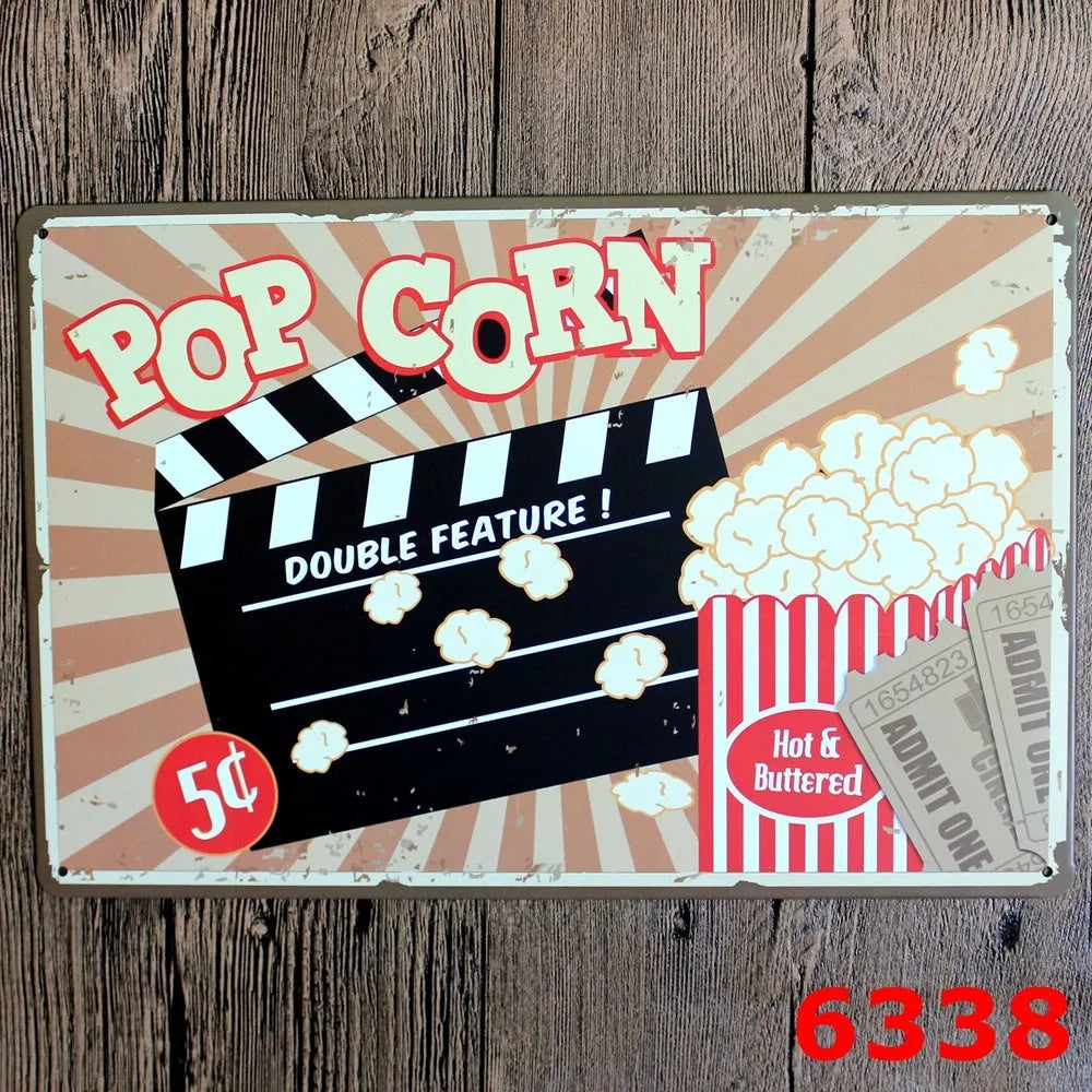 Vintage tin painting wall art with barbecue, hamburger and beer retro design on iron, size 20x30cm.