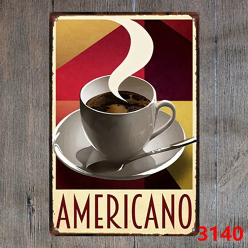 Vintage tin painting wall art with barbecue, hamburger and beer retro design on iron, size 20x30cm.