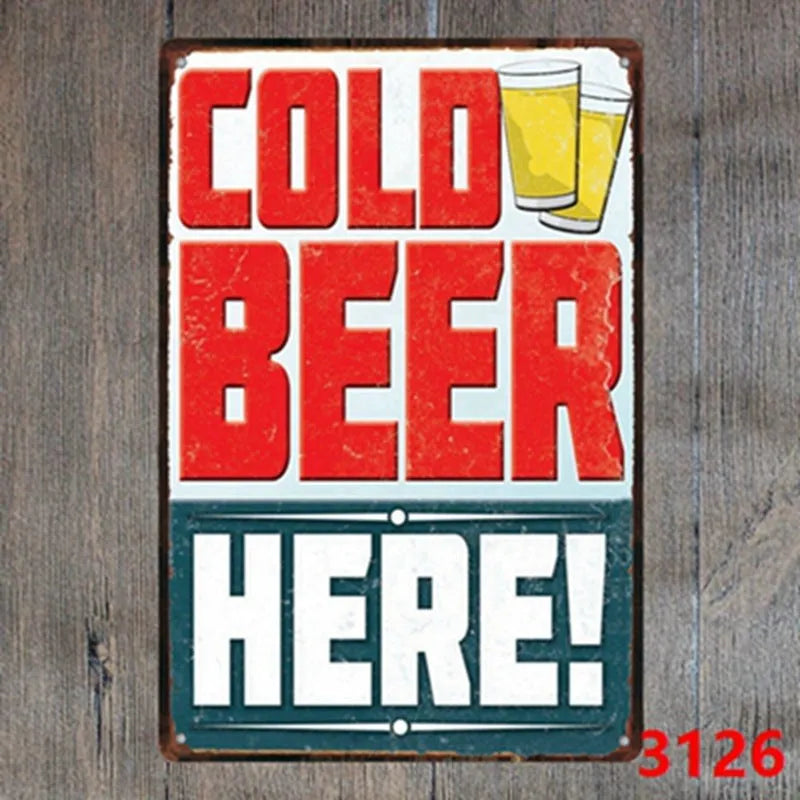 Vintage tin painting wall art with barbecue, hamburger and beer retro design on iron, size 20x30cm.