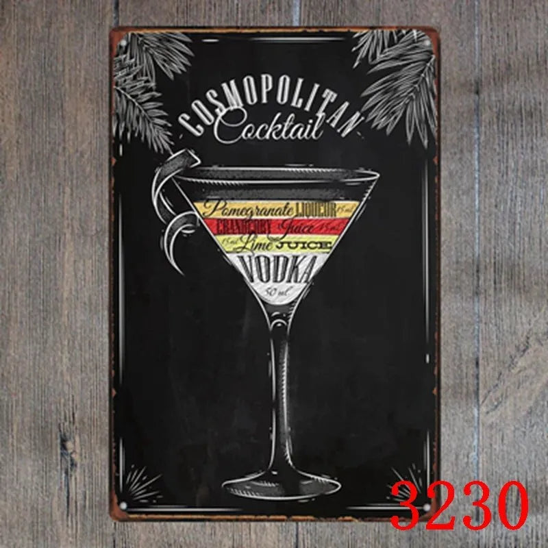 Vintage tin painting wall art with barbecue, hamburger and beer retro design on iron, size 20x30cm.