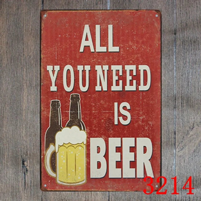 Vintage tin painting wall art with barbecue, hamburger and beer retro design on iron, size 20x30cm.