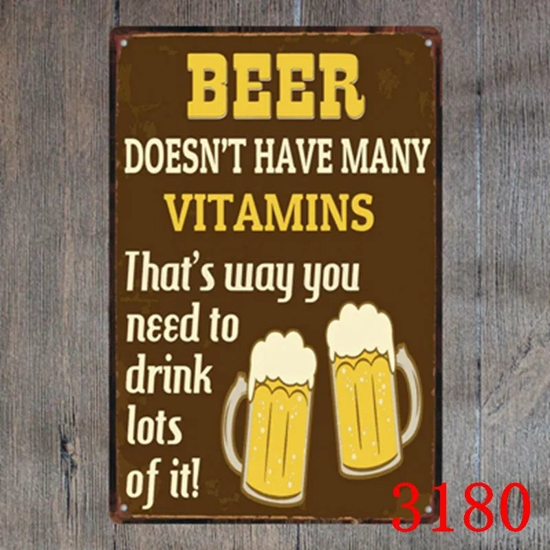 Vintage tin painting wall art with barbecue, hamburger and beer retro design on iron, size 20x30cm.