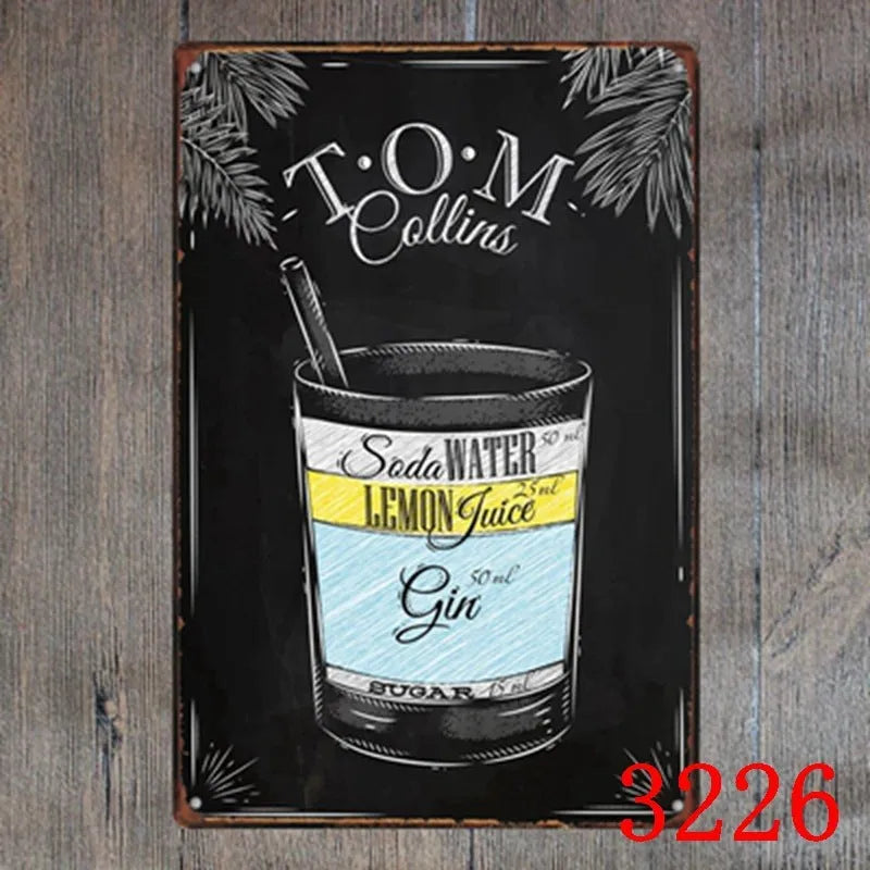 Vintage tin painting wall art with barbecue, hamburger and beer retro design on iron, size 20x30cm.